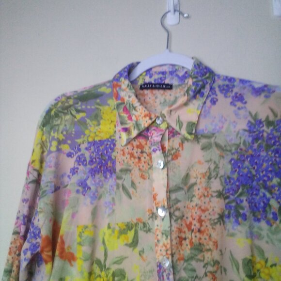 Nally & Millie Blue and Yellow Blouse Top - Picture 3 of 16